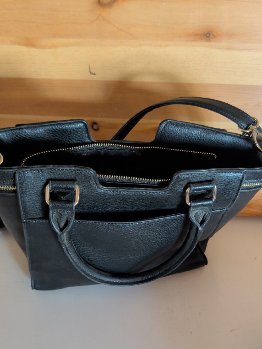 Big Buddha, Chic Black Women's Satchel Handbag with Gold Hardware. - Picture 9 of 12
